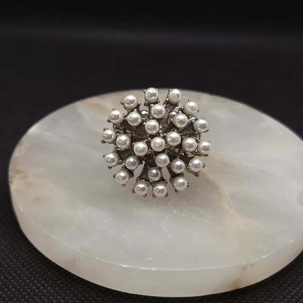 Faux Pearl Cluster Ring Adjustable Statement Piece
